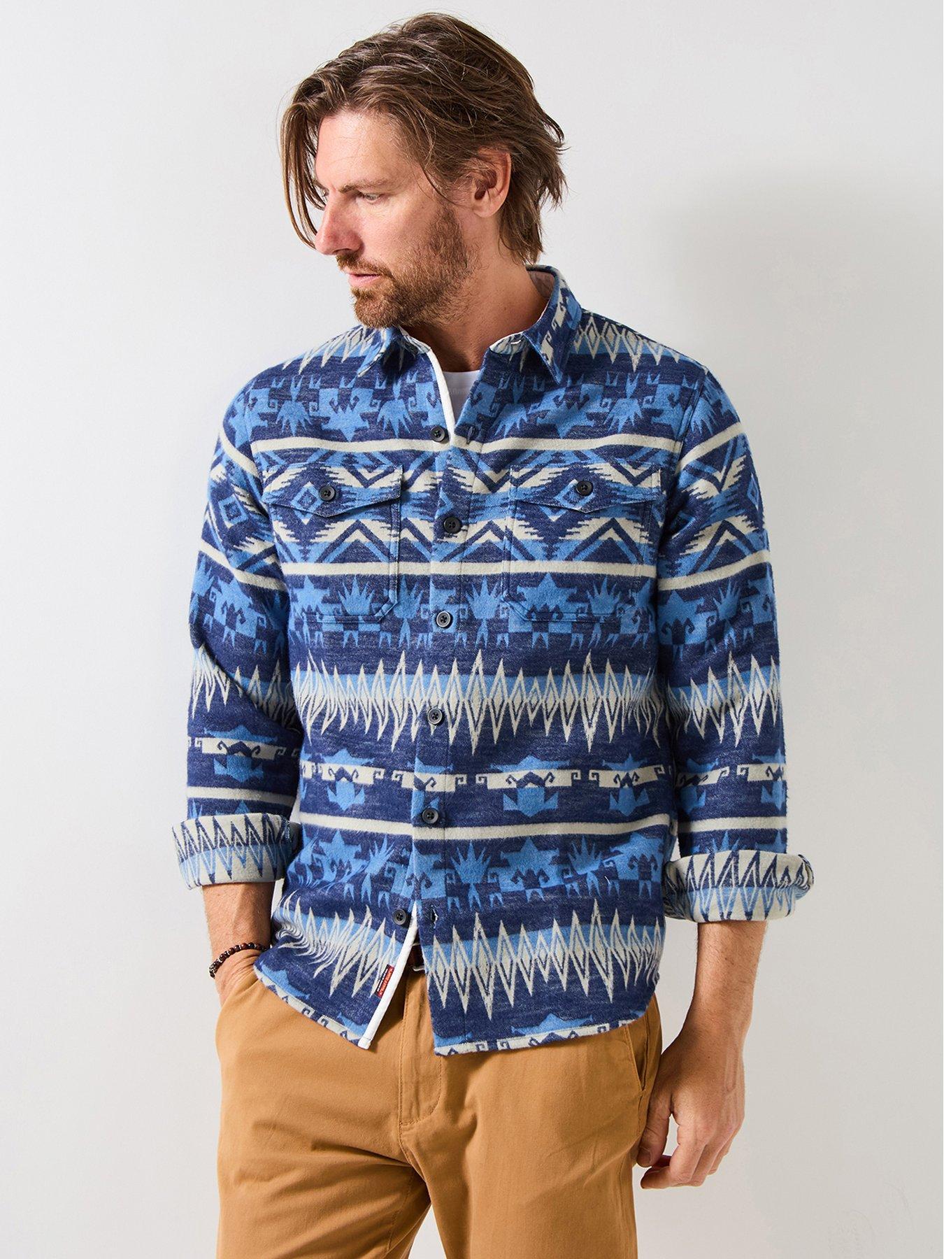 undefined Blue Aztec Pattern Long Sleeve Casual Shirt - Multi