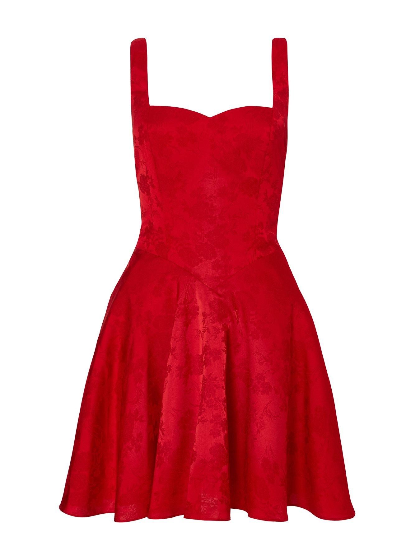 Image 4 of 6 of Quiz Red Satin Jacquard Mini Dress