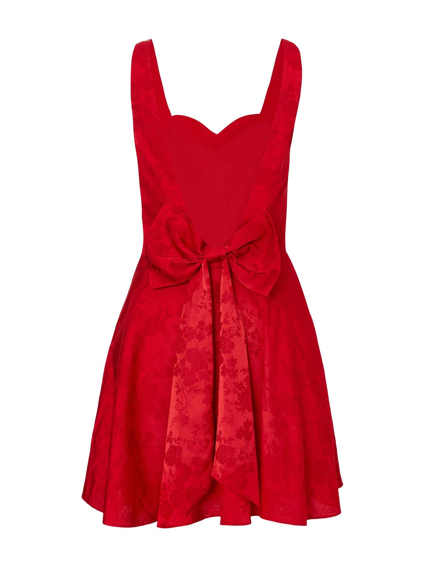 Image 5 of 6 of Quiz Red Satin Jacquard Mini Dress
