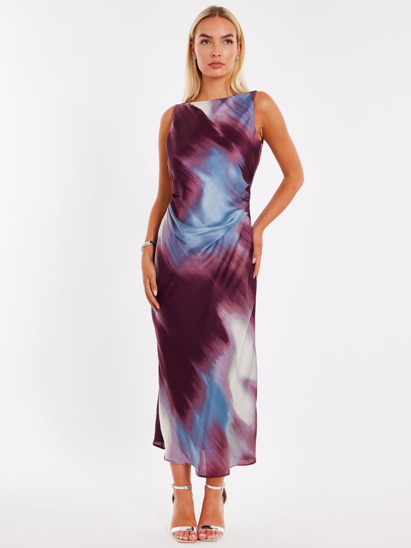 Image 1 of 6 of Quiz Satin Tie Dye Midaxi Dress