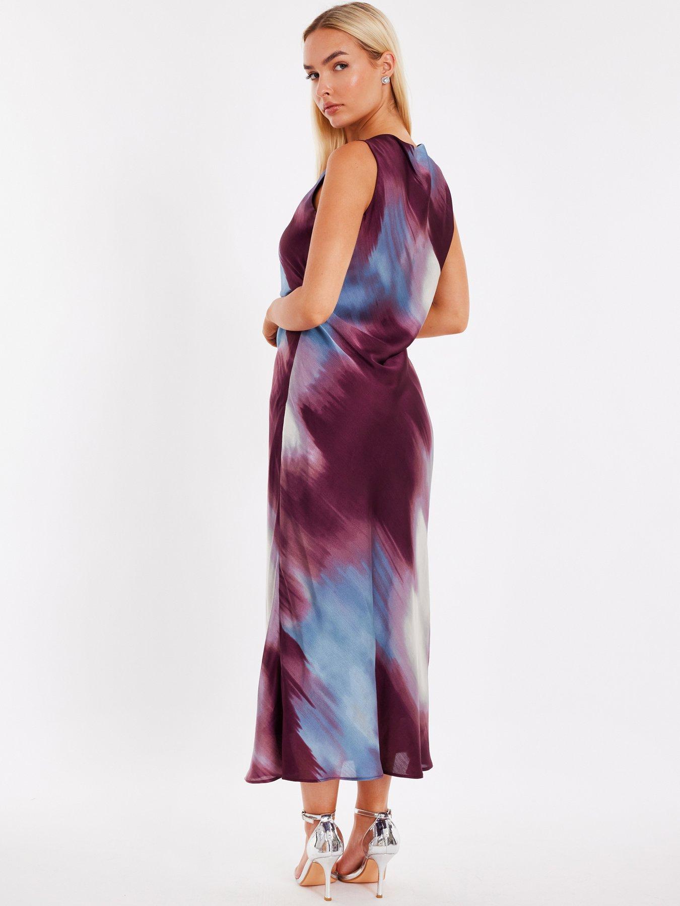Image 2 of 6 of Quiz Satin Tie Dye Midaxi Dress