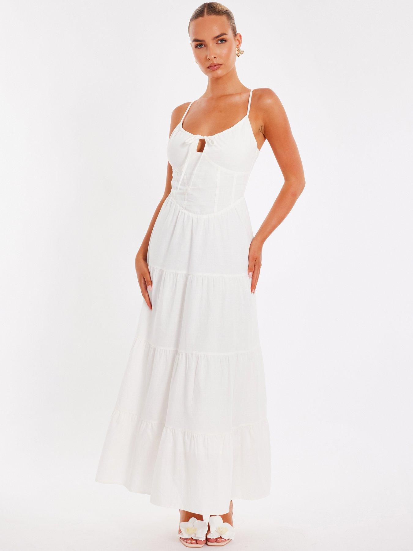 Image 1 of 6 of Quiz White Linen Corset Maxi Dress