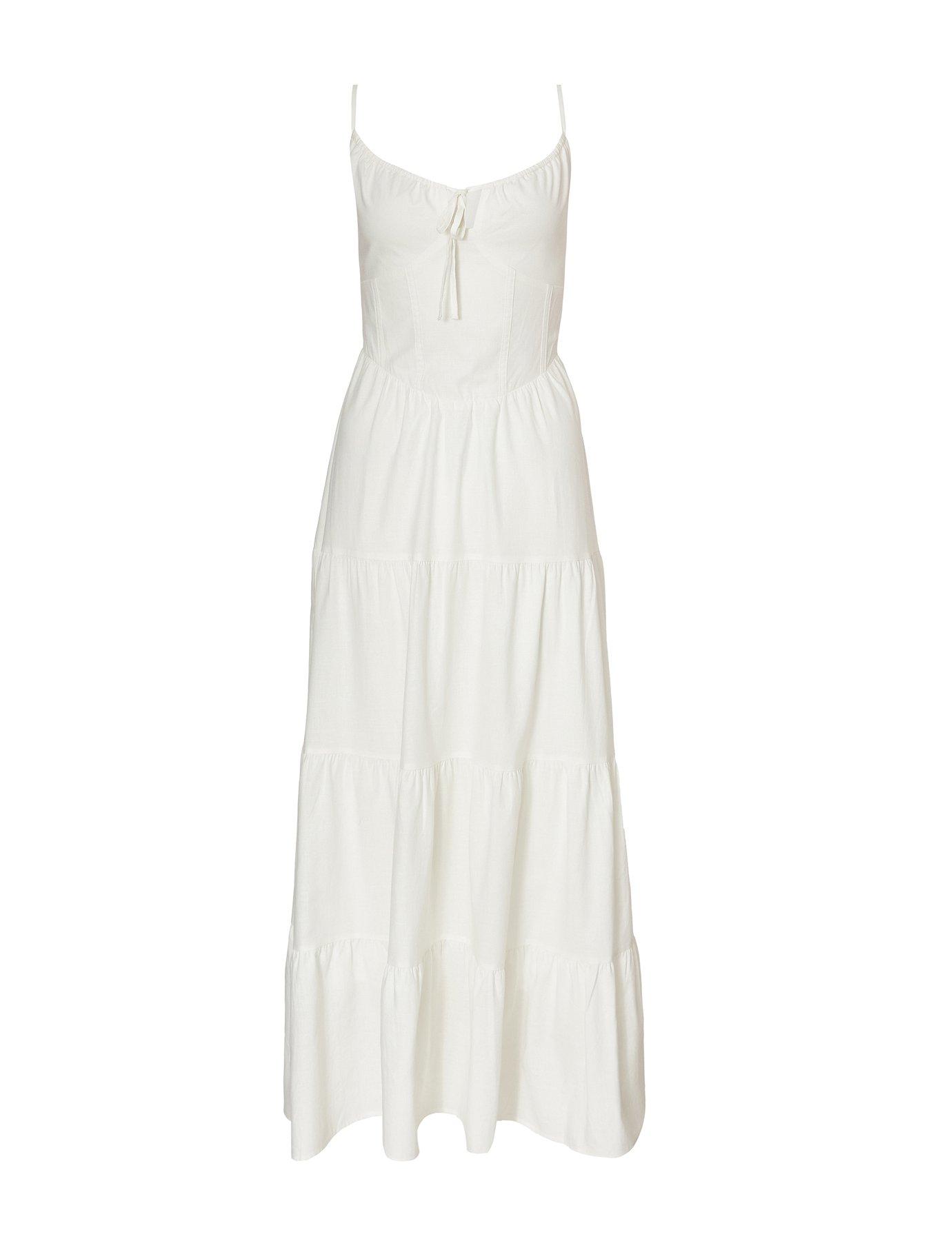 Image 4 of 6 of Quiz White Linen Corset Maxi Dress