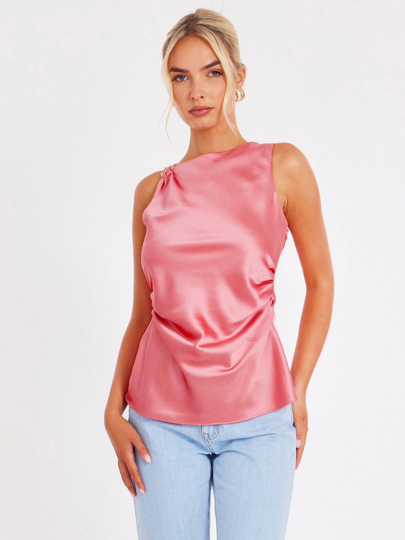 Image 1 of 6 of Quiz Coral Satin Buckle Top