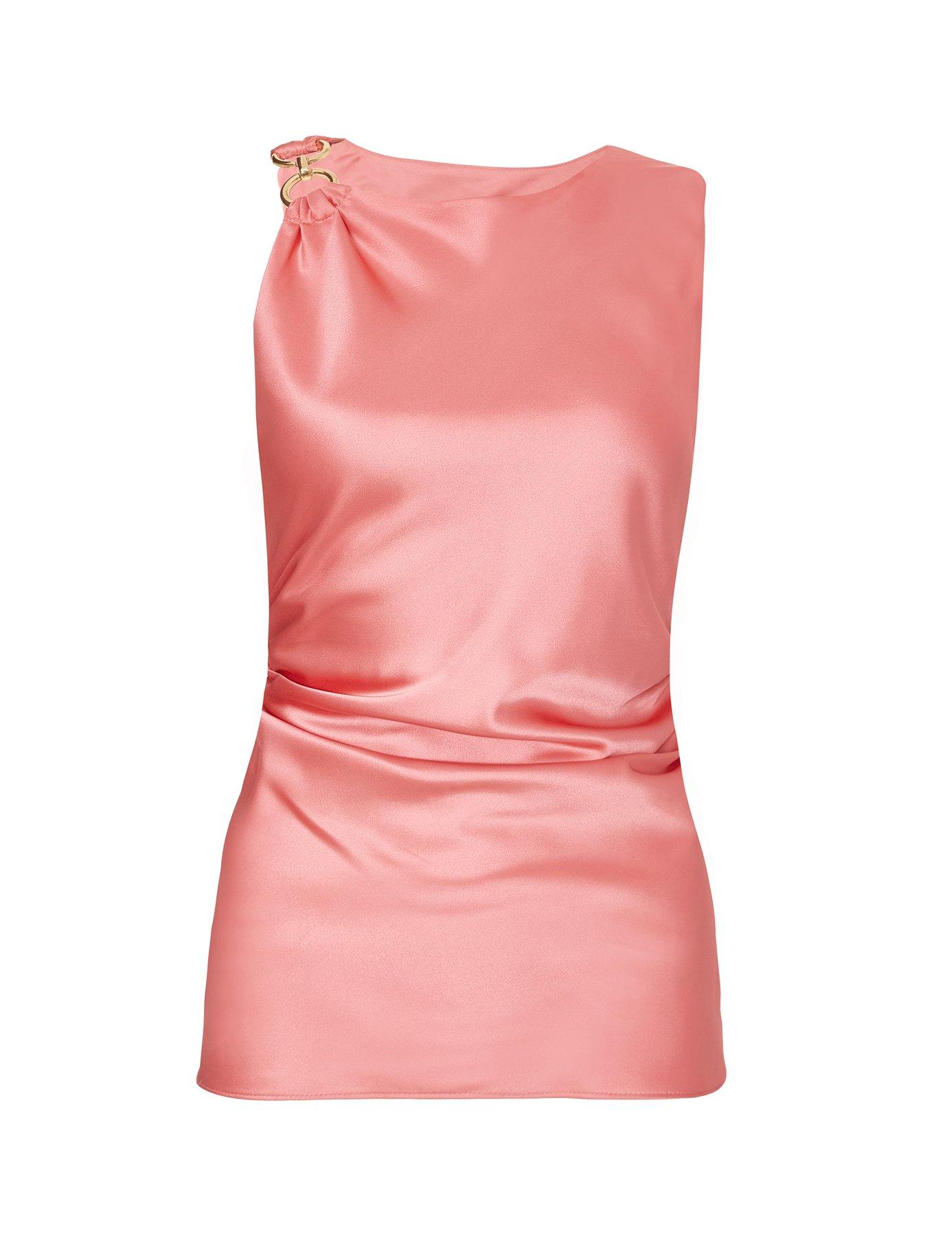 Image 4 of 6 of Quiz Coral Satin Buckle Top