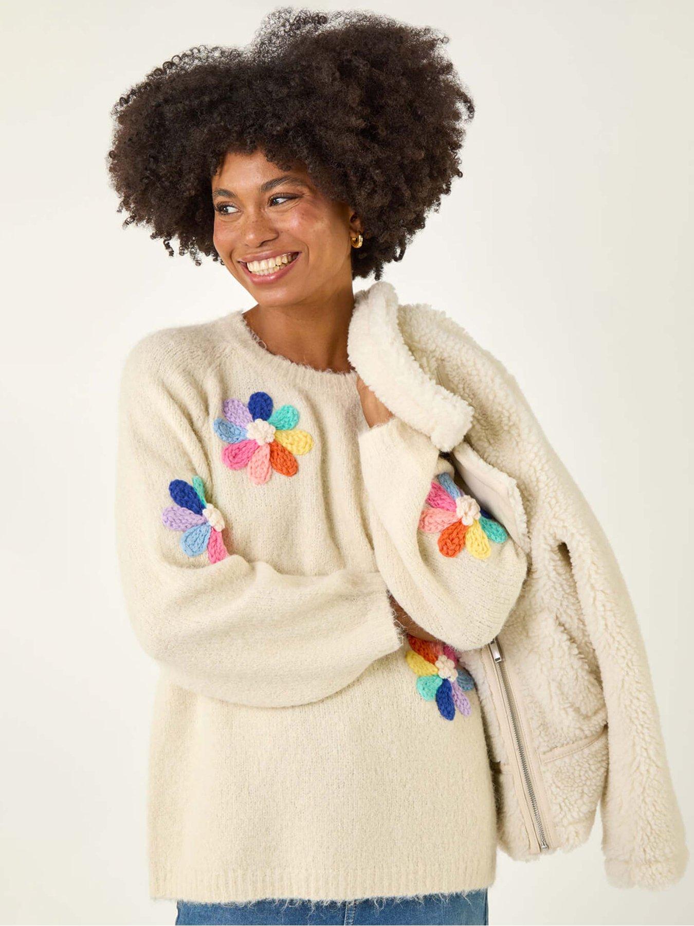 undefined Floral Rainbow Knit Jumper - Ivory