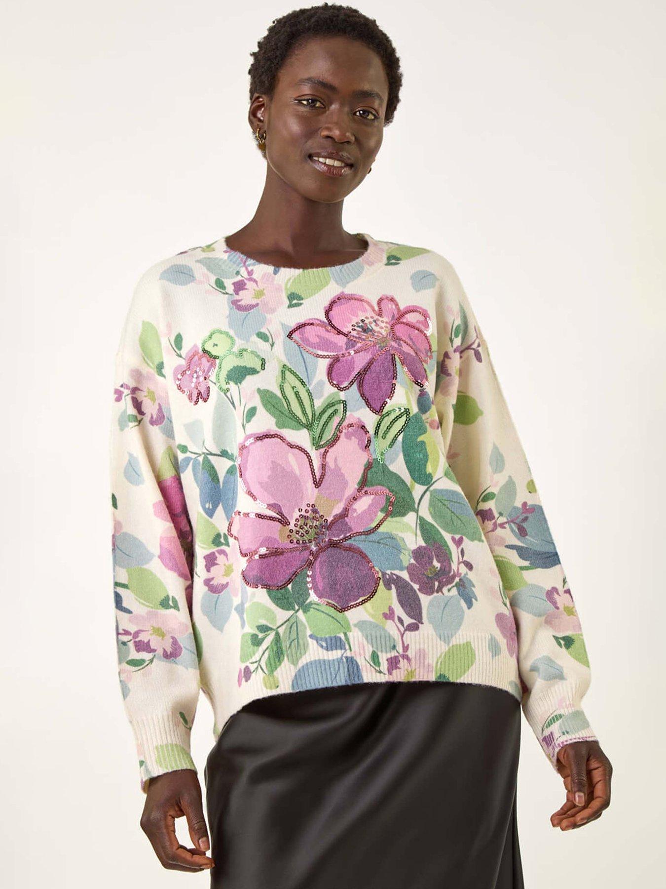 Image 1 of 5 of Roman Floral Sequin Knit Jumper - Ivory