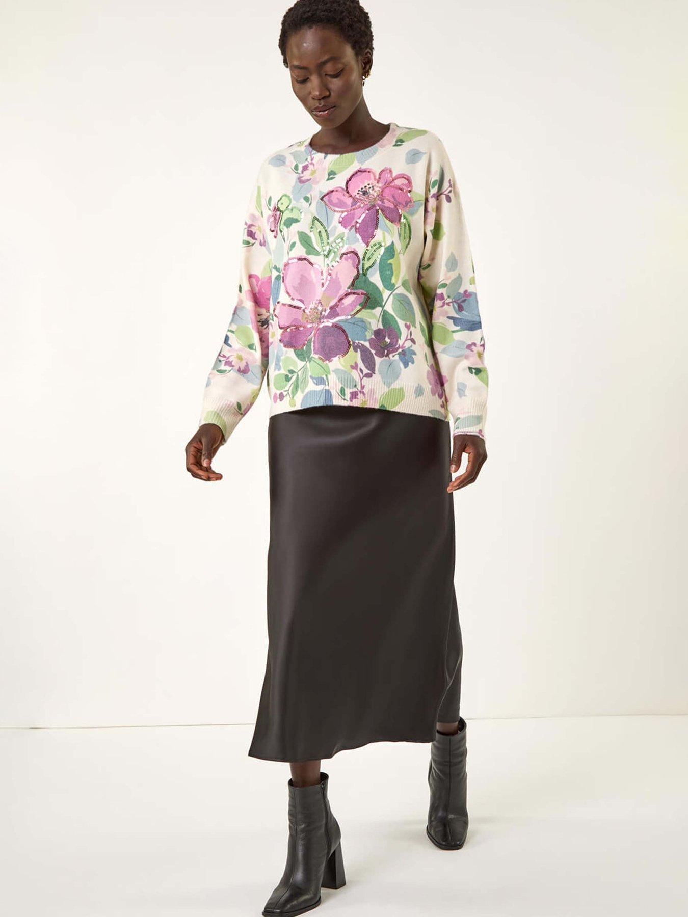 Image 3 of 5 of Roman Floral Sequin Knit Jumper - Ivory