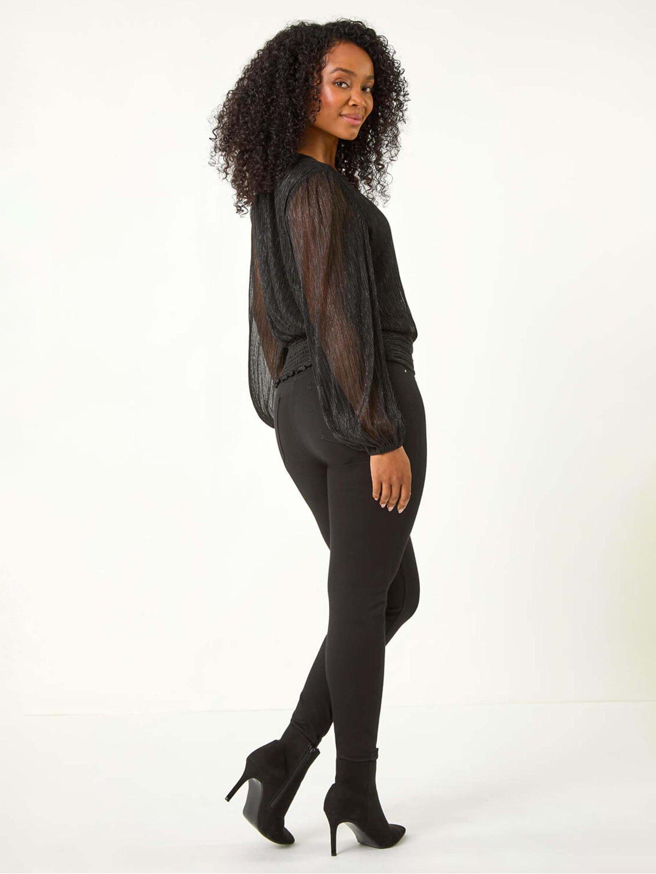 Image 2 of 5 of Roman Petite Crinkle Keyhole Shimmer Top - Black