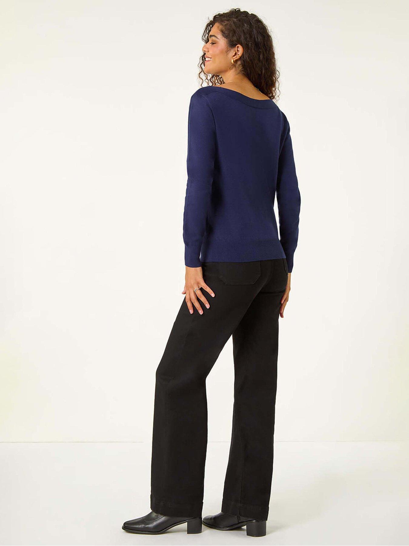  image of roman-embellished-boat-neck-jumper-midnight-blue