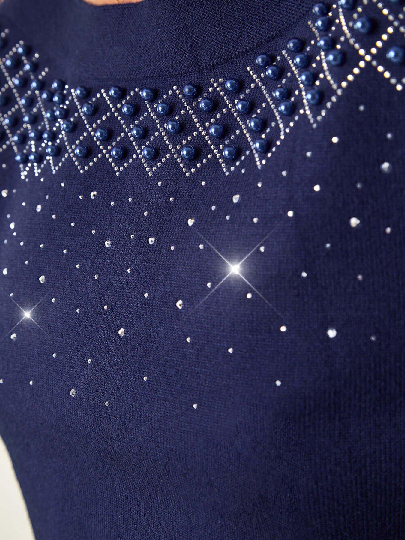  image of roman-embellished-boat-neck-jumper-midnight-blue