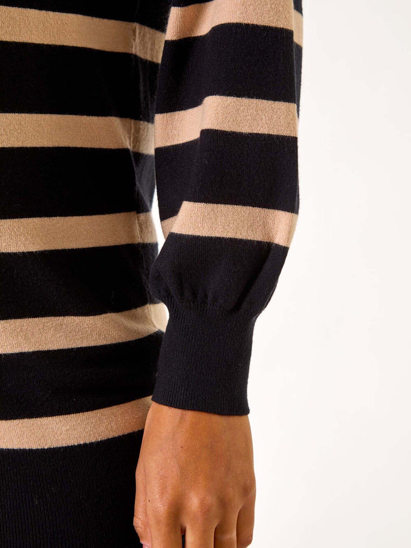 Image 5 of 5 of Roman Stripe V-neck Boyfriend Knit Jumper - Black