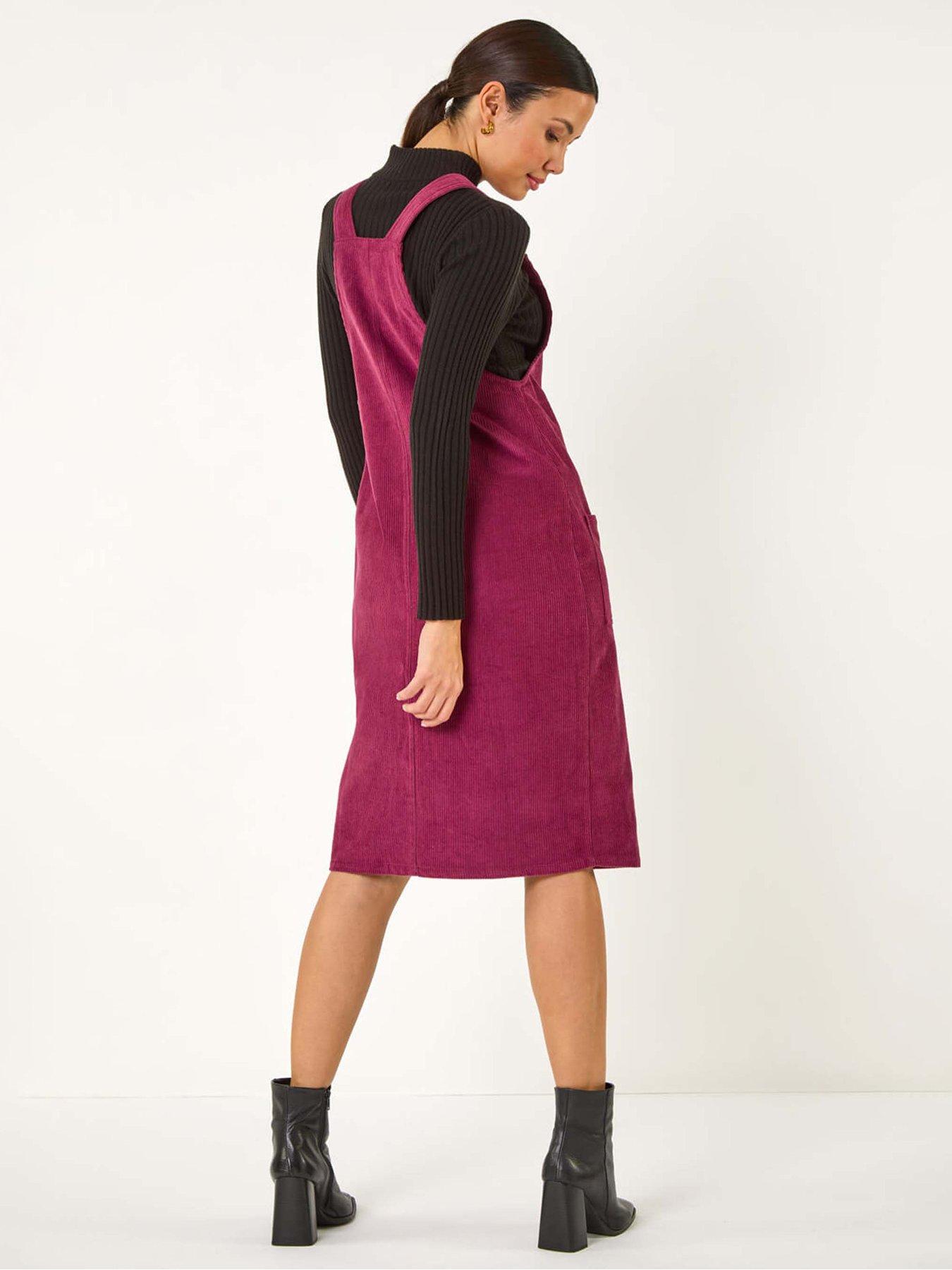  image of roman-corduroy-pinafore-midi-dress-wine