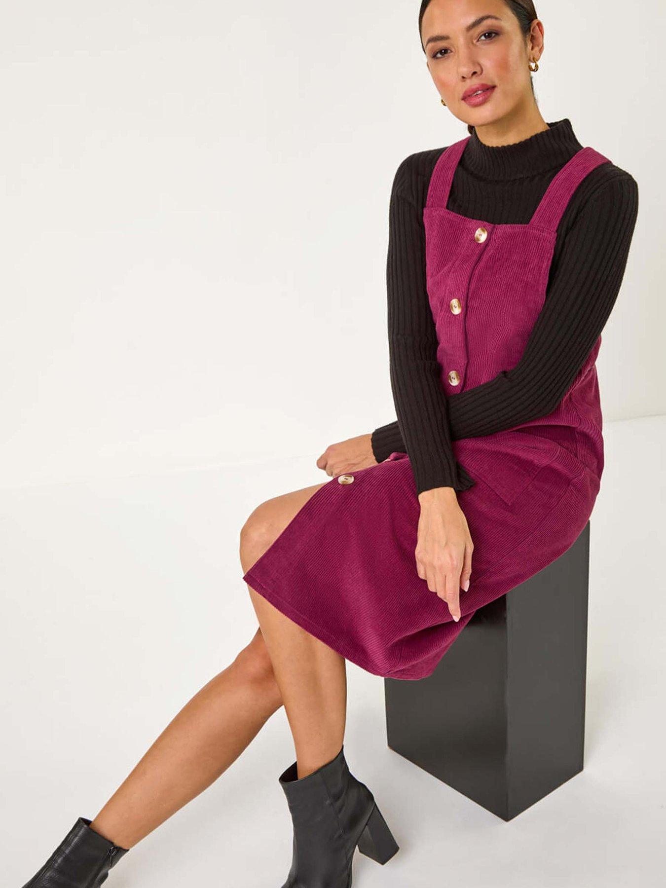  image of roman-corduroy-pinafore-midi-dress-wine