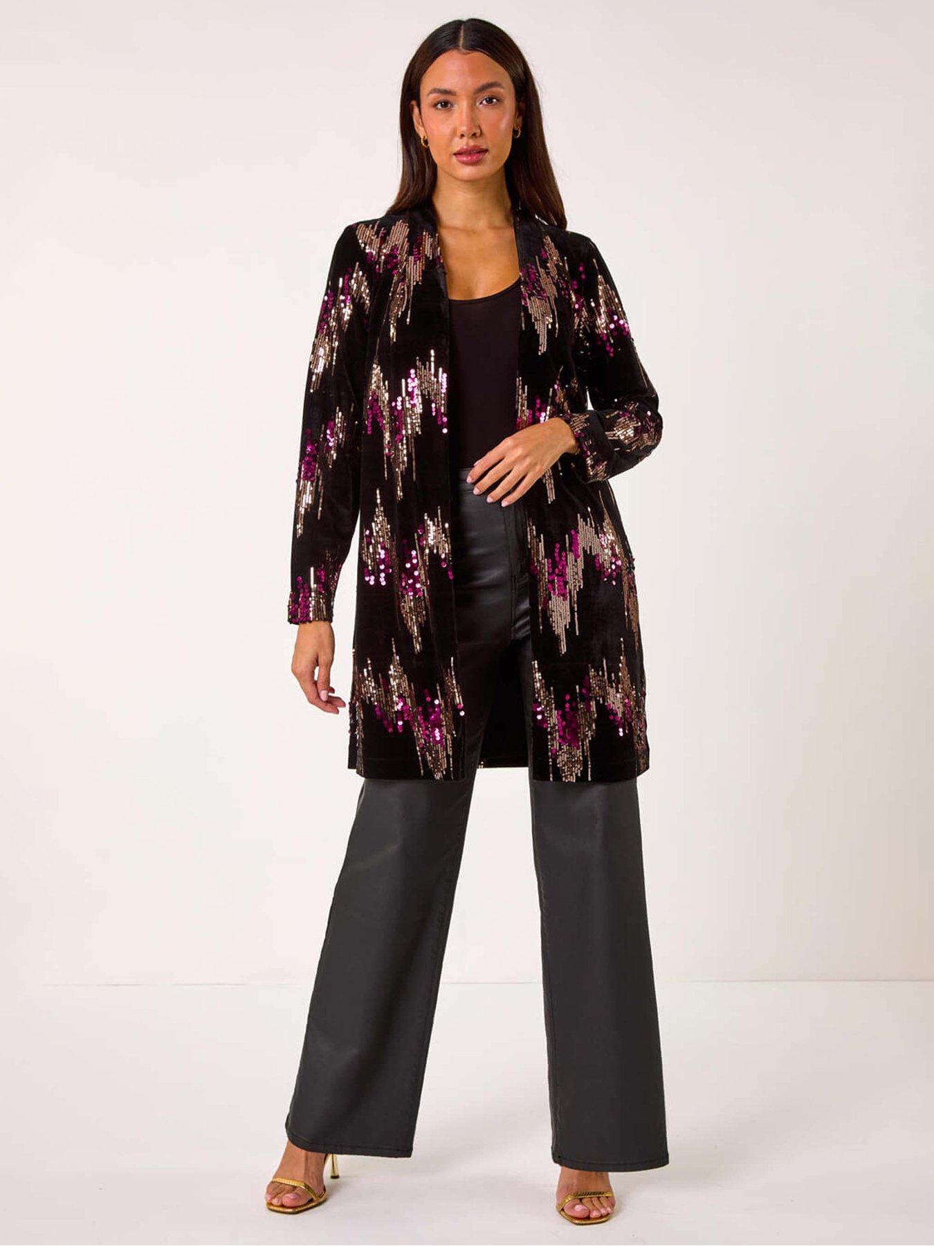 undefined Sequin Velvet Longline Jacket - Bronze