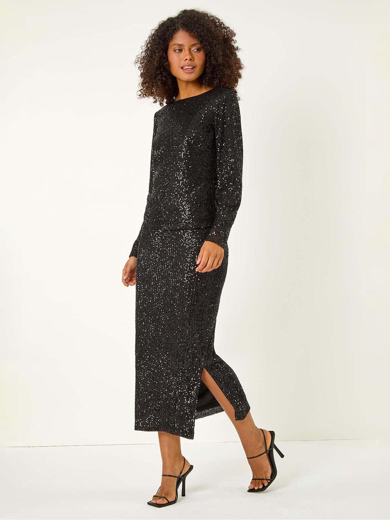  image of roman-dusk-sequin-pencil-skirt-black