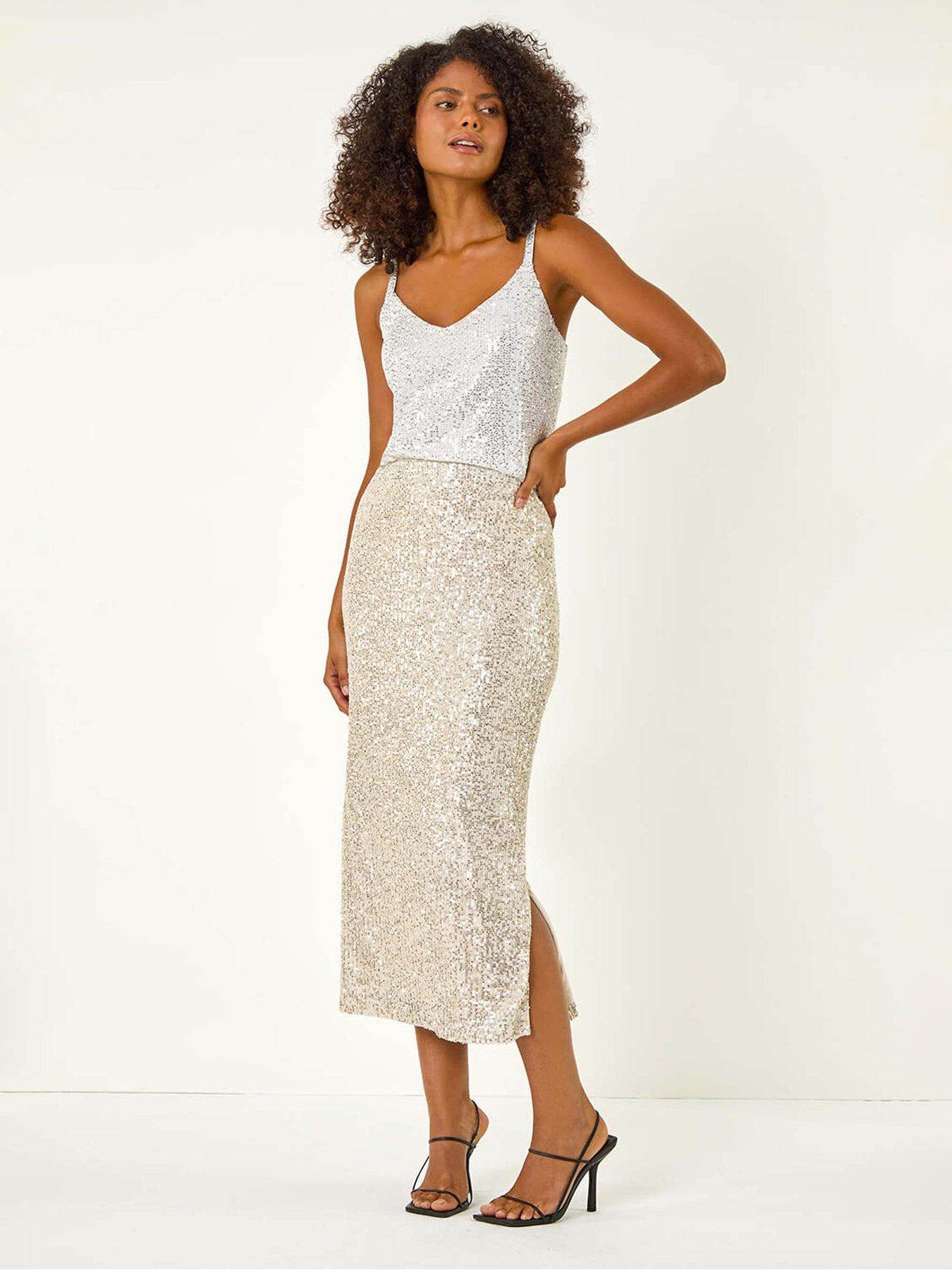  image of roman-dusk-sequin-pencil-skirt-silver