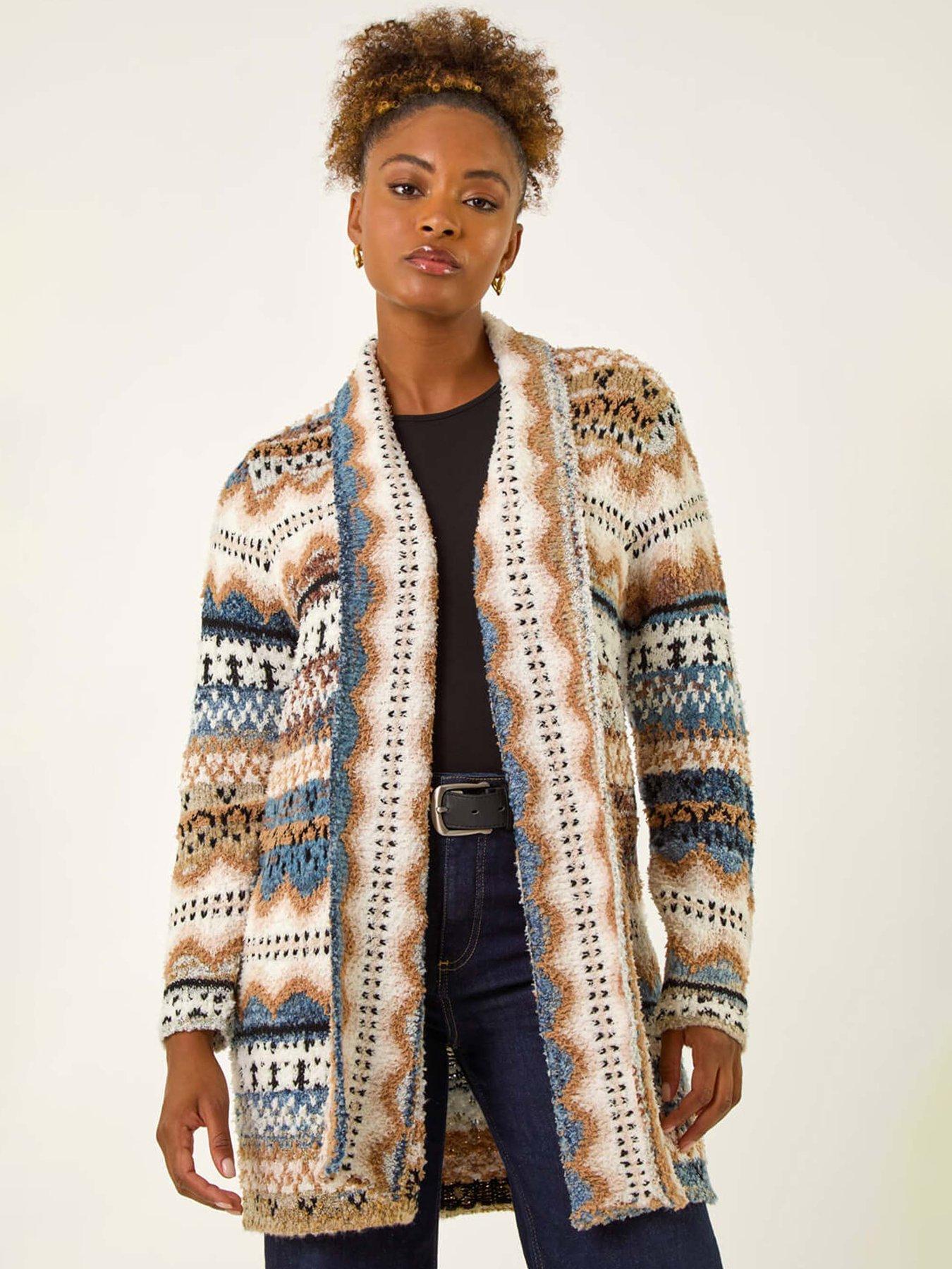 Roman Boucle Jacquard Knitted Cardigan Beige Littlewoods