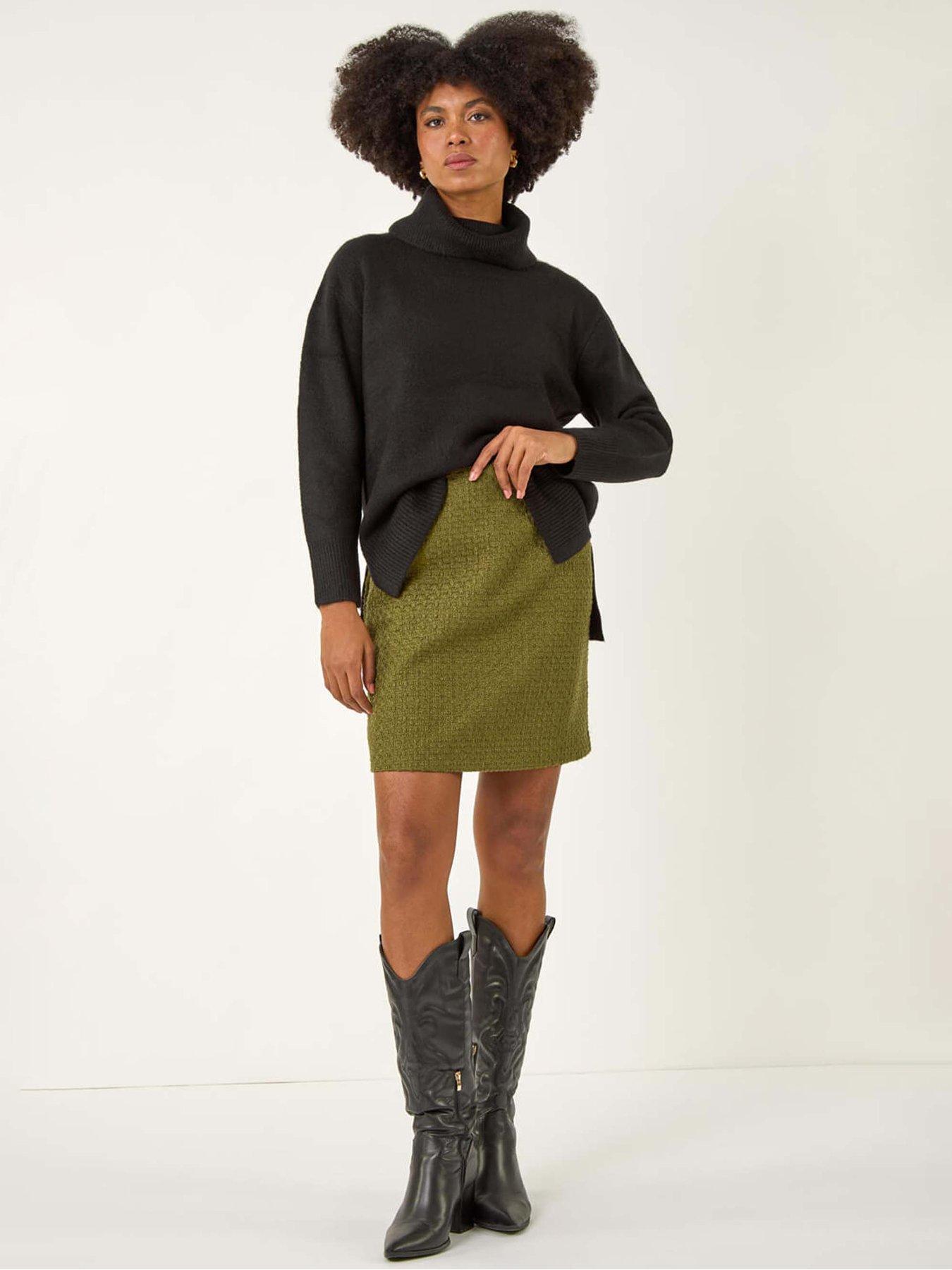 Image 3 of 5 of Roman Boucle Textured A-line Skirt - Olive