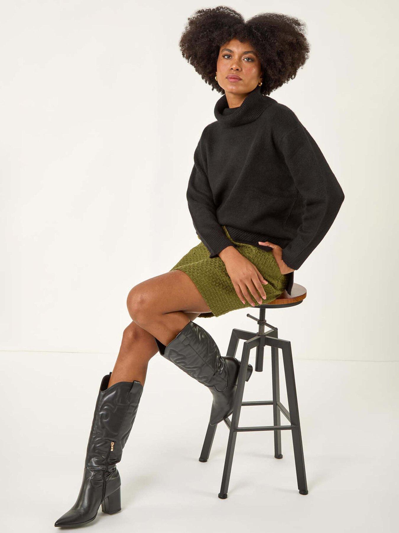 Image 4 of 5 of Roman Boucle Textured A-line Skirt - Olive