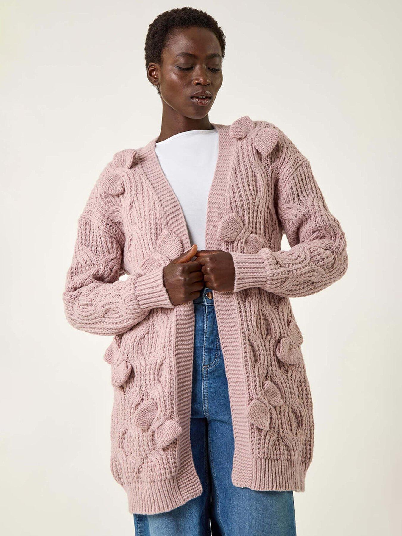 Image 1 of 5 of Roman Bow Embellished Knit Cardigan - Light Pink