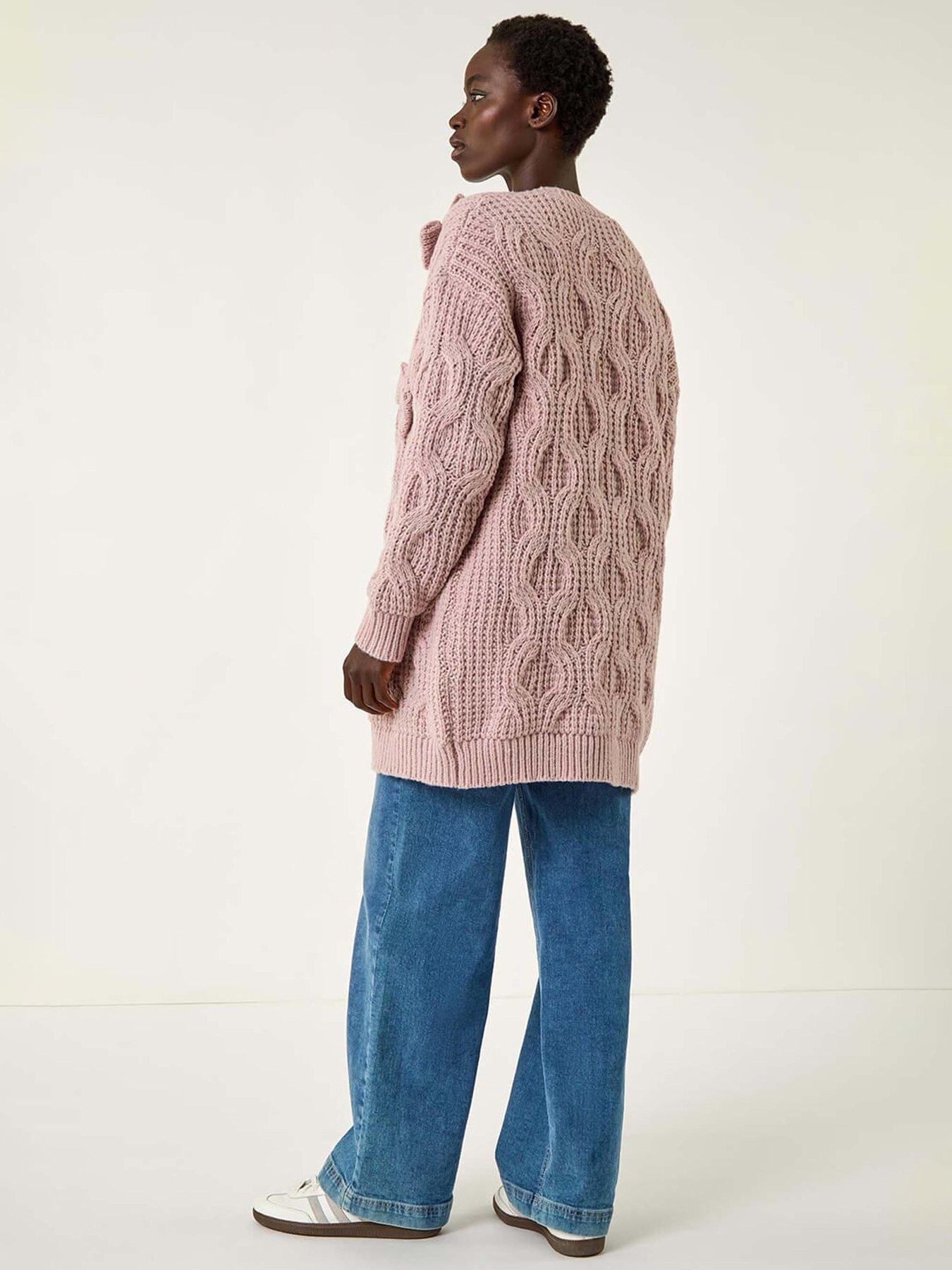 Image 2 of 5 of Roman Bow Embellished Knit Cardigan - Light Pink
