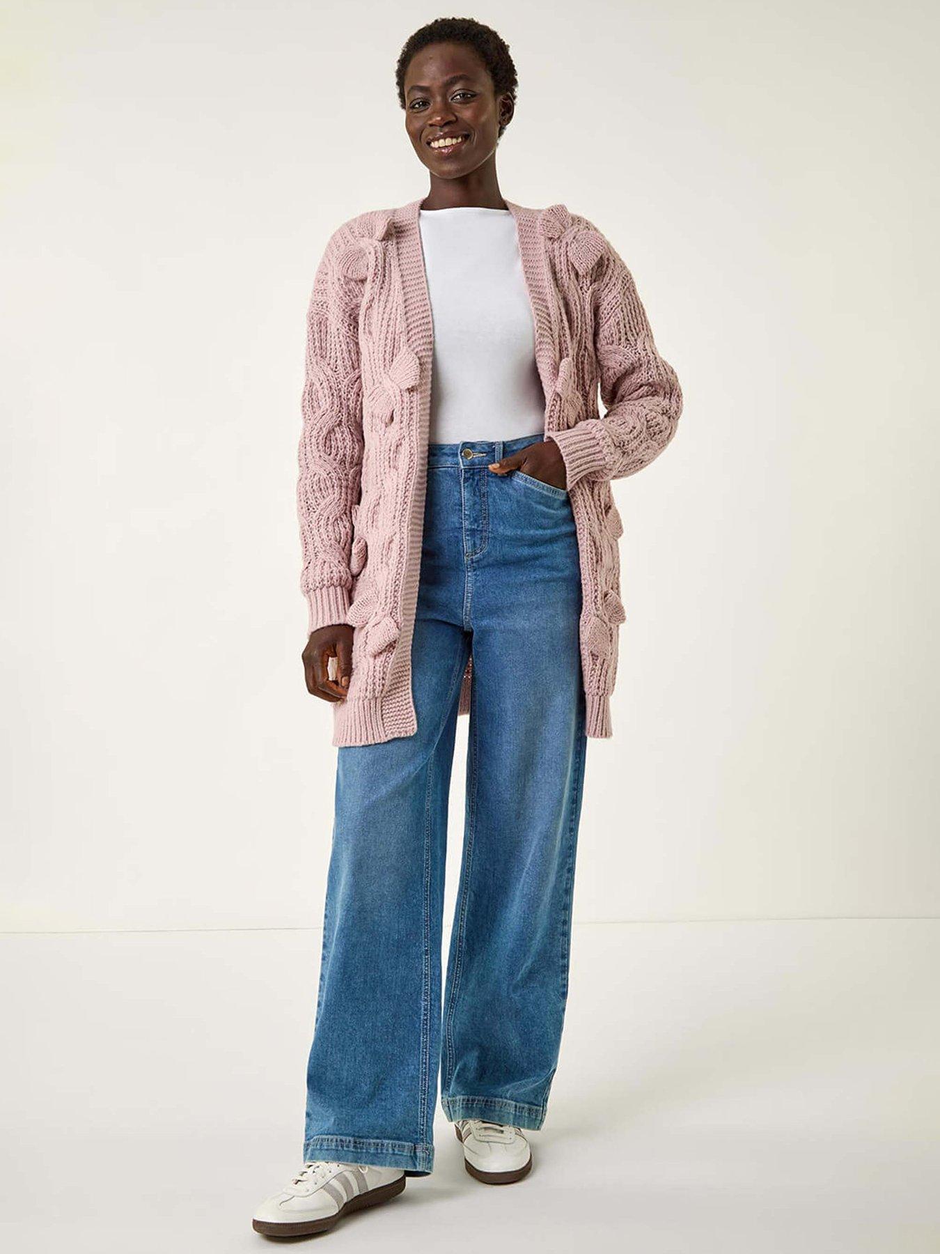 Image 3 of 5 of Roman Bow Embellished Knit Cardigan - Light Pink