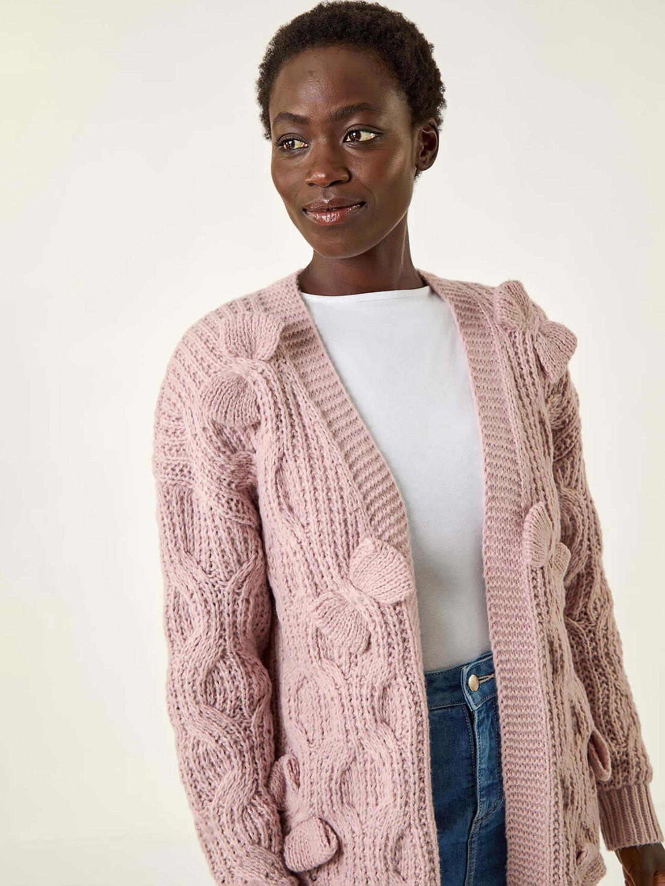 Image 4 of 5 of Roman Bow Embellished Knit Cardigan - Light Pink