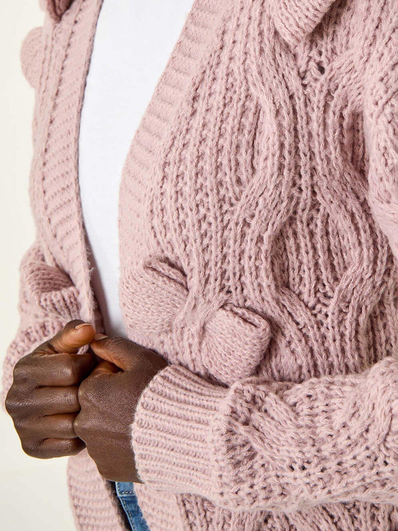 Image 5 of 5 of Roman Bow Embellished Knit Cardigan - Light Pink