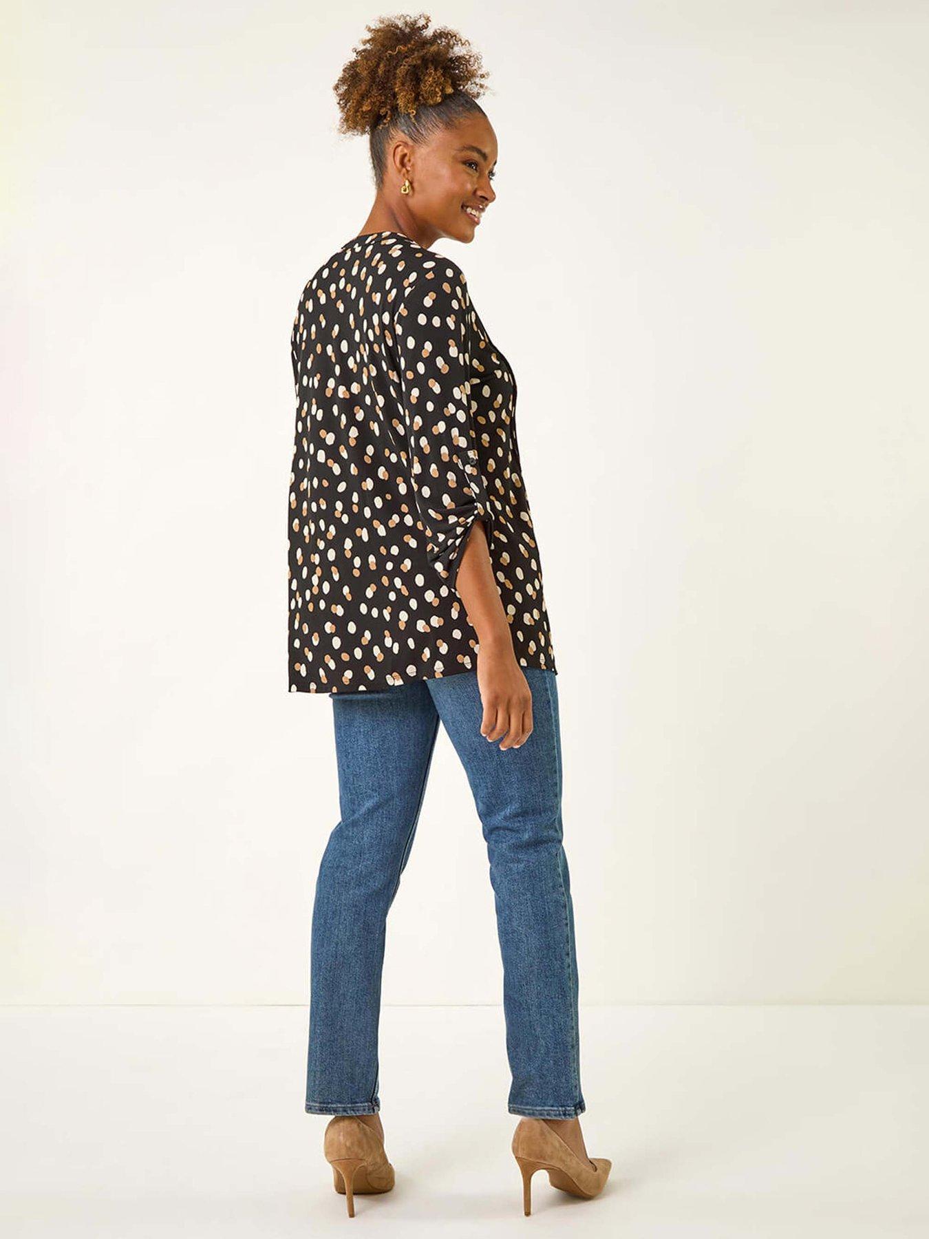 Image 2 of 5 of Roman Spot Print V-neck Stretch Shirt  - Black