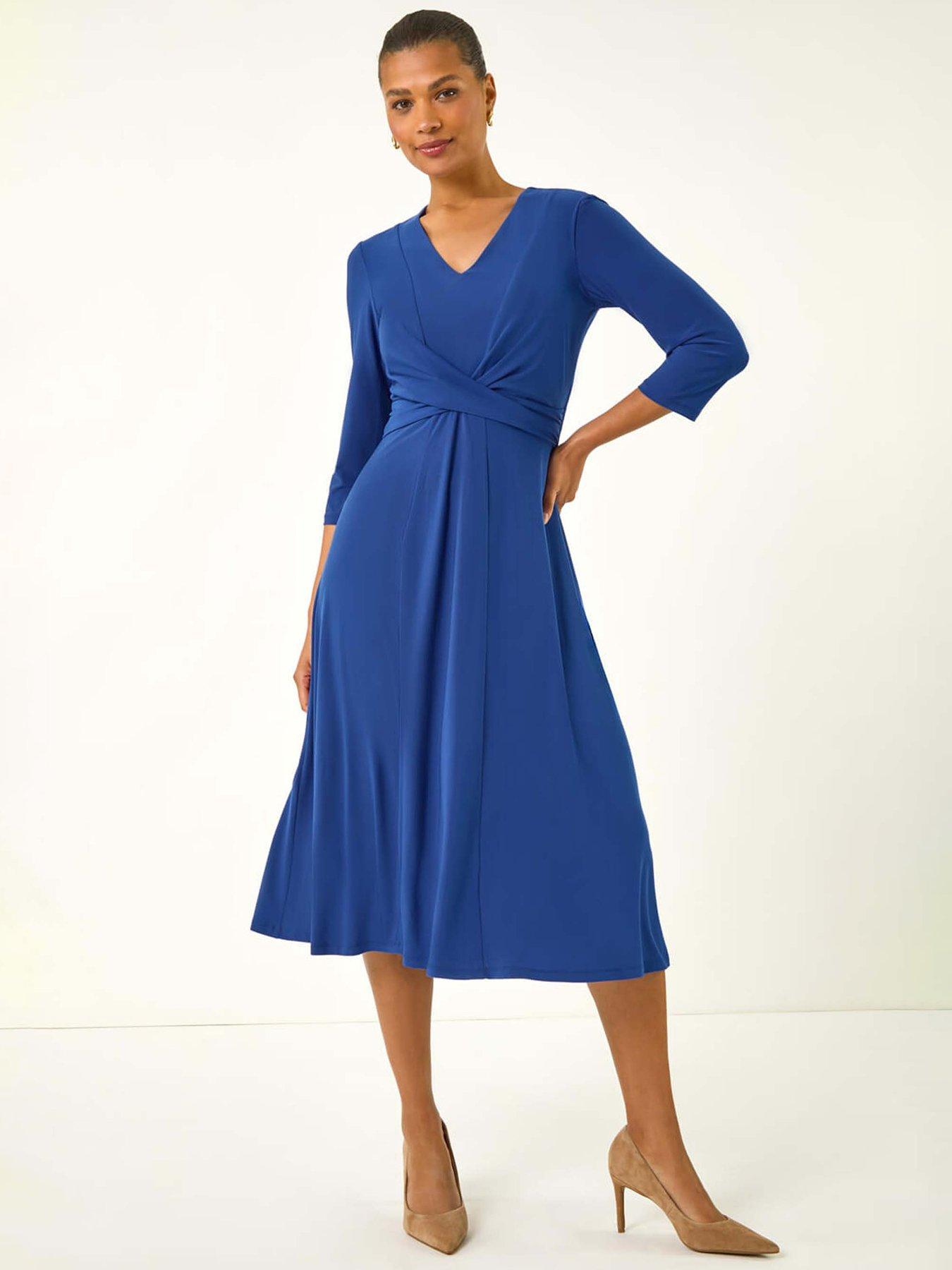 Image 1 of 5 of Roman Stretch Crossover Midi Dress - Royal Blue