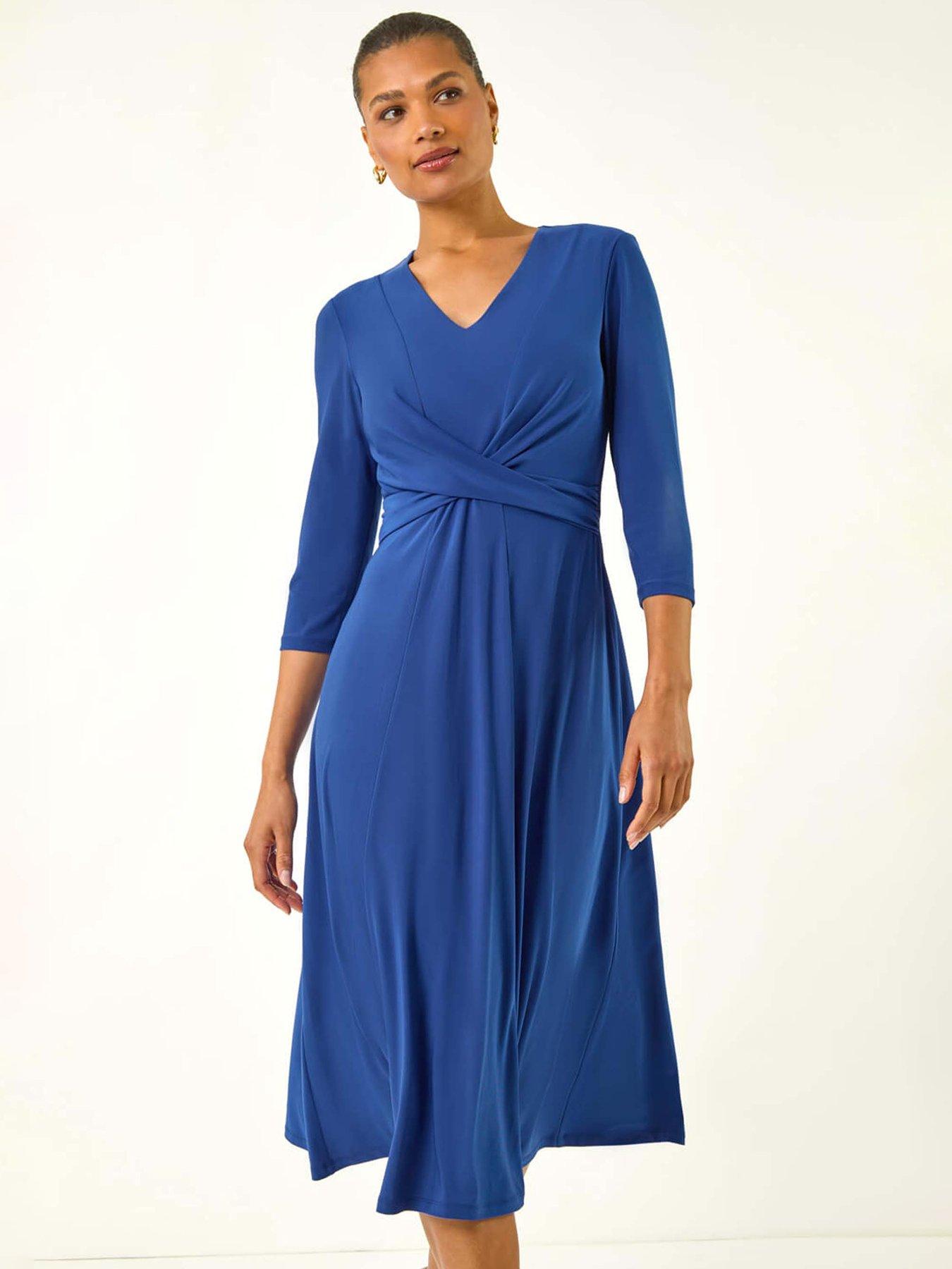 Image 3 of 5 of Roman Stretch Crossover Midi Dress - Royal Blue