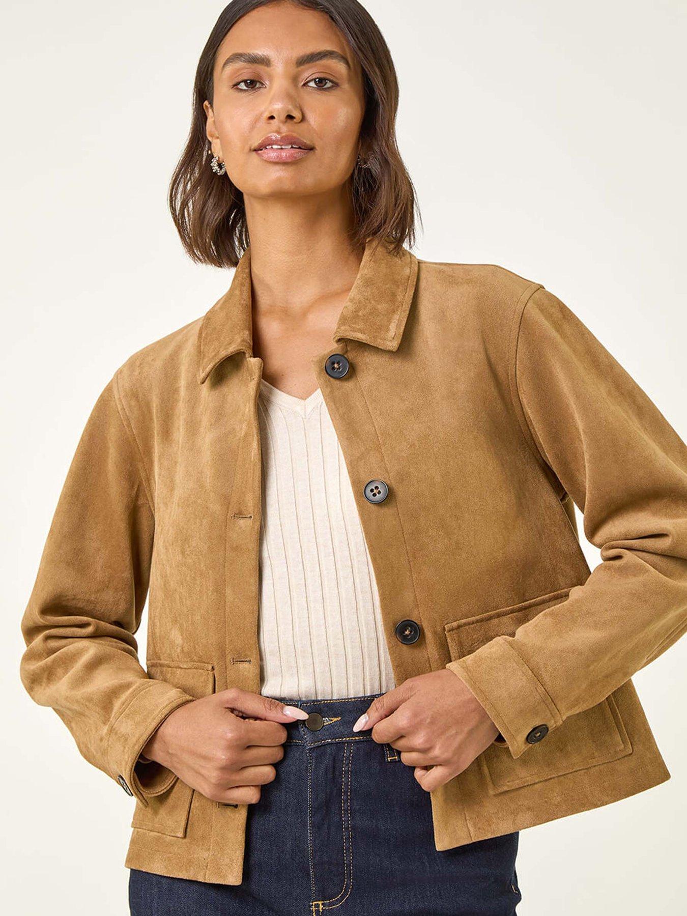 undefined Suedette Pocket Jacket - Stone