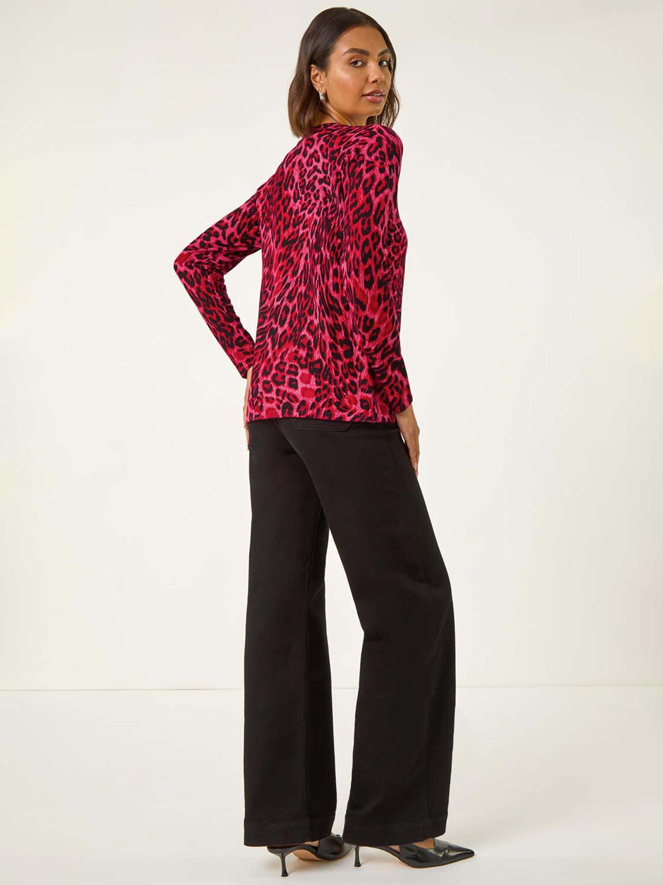 Image 2 of 5 of Roman Hotfix Animal Print Knit Cardigan - Red