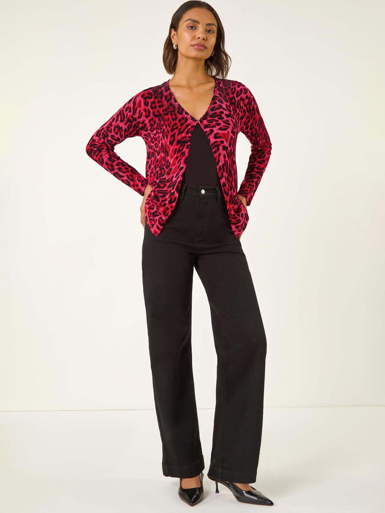 Image 3 of 5 of Roman Hotfix Animal Print Knit Cardigan - Red