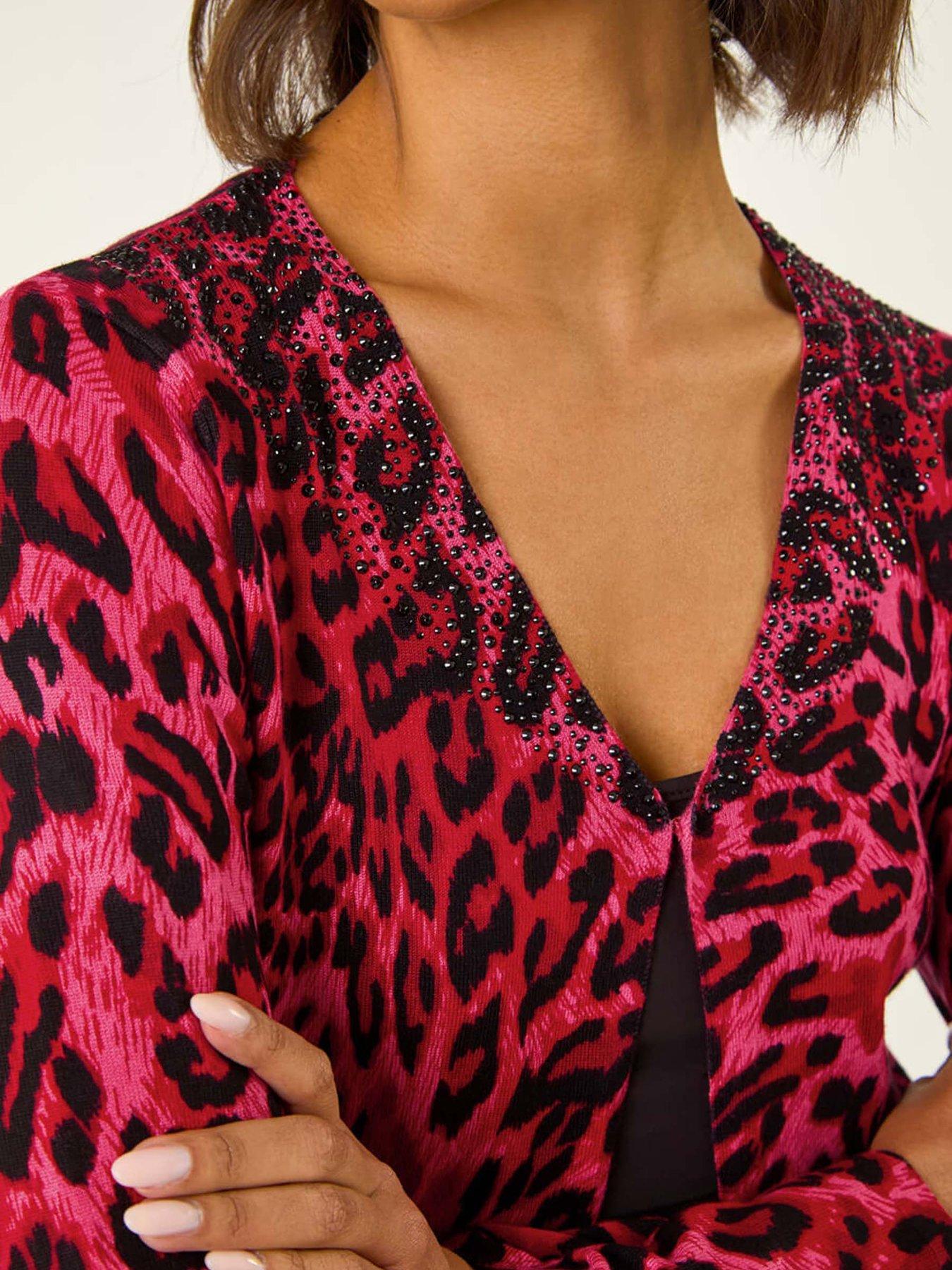 Image 5 of 5 of Roman Hotfix Animal Print Knit Cardigan - Red