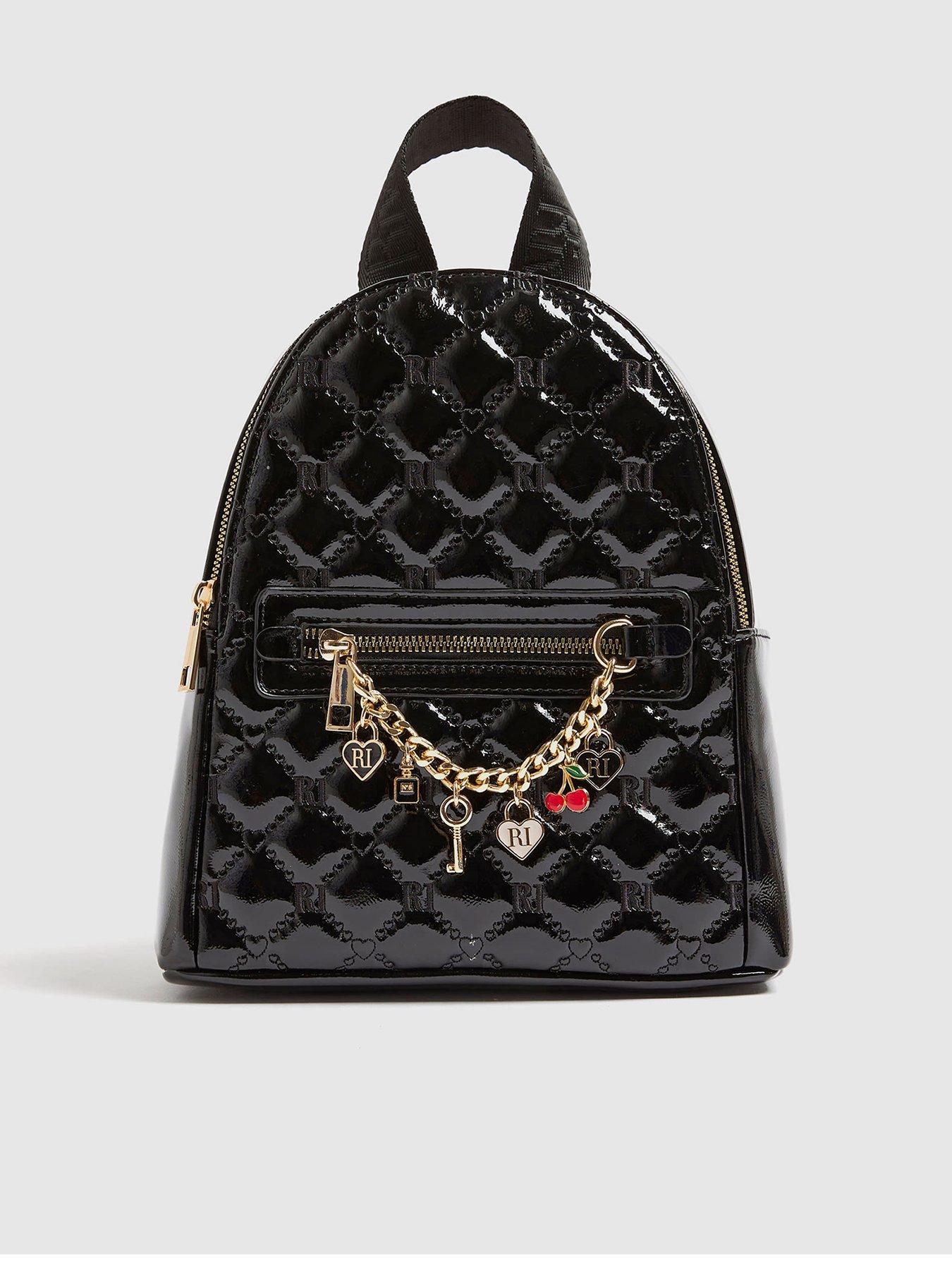 undefined Older Girls Monogram Charm Backpack - Black