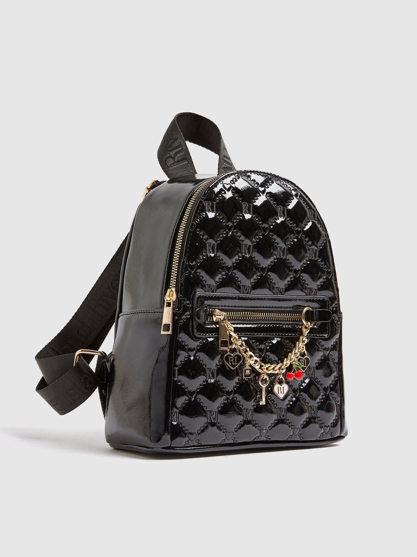 Image 3 of 5 of River Island Older Girls Monogram Charm Backpack - Black