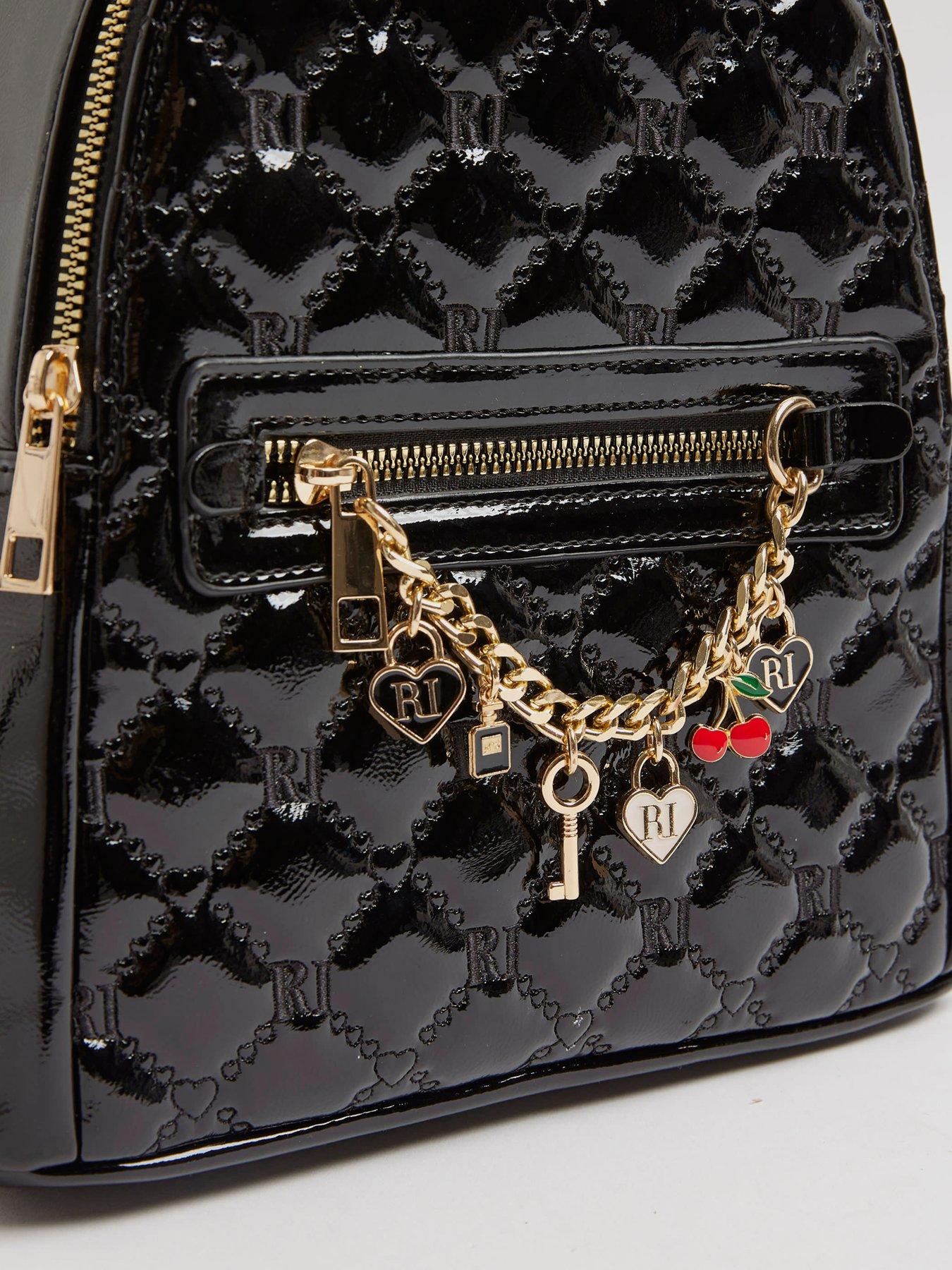 Image 5 of 5 of River Island Older Girls Monogram Charm Backpack - Black