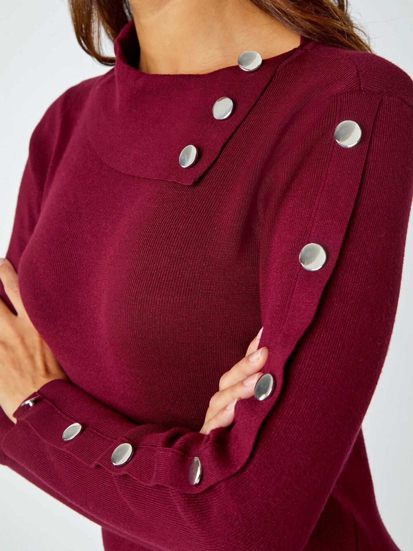 Image 5 of 5 of Roman Button Detail Roll Neck Jumper Dress - Wine