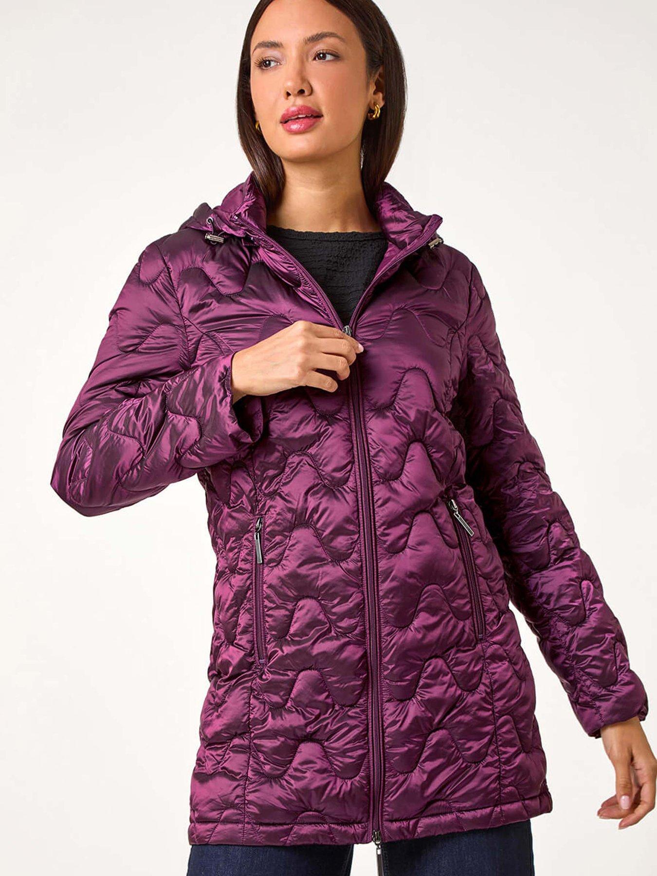 Roman Wave Quilted Puffer Hooded Coat - Magenta