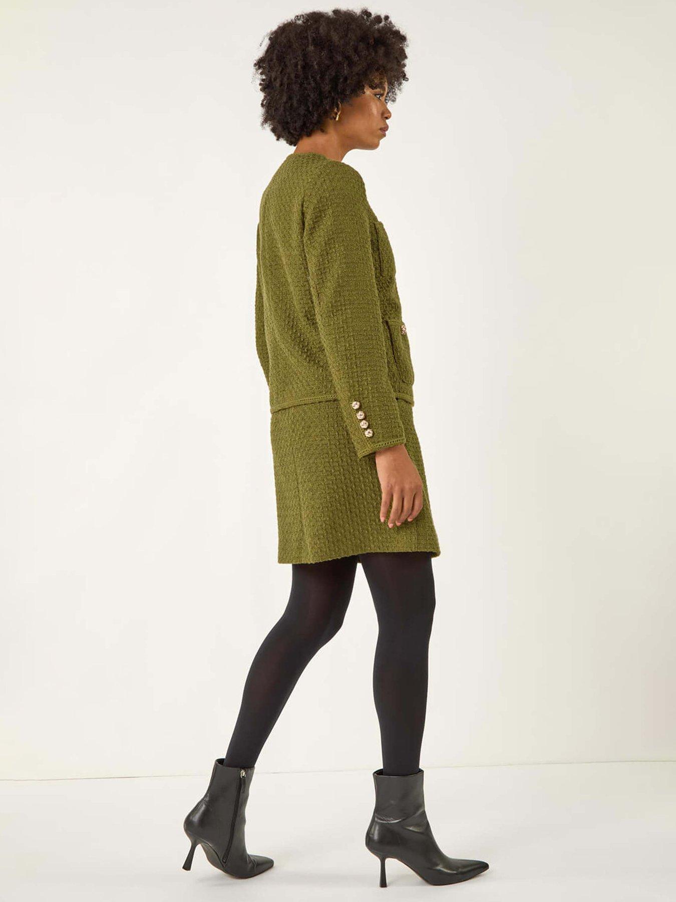 Image 2 of 5 of Roman Collarless Boucle Button Jacket - Olive