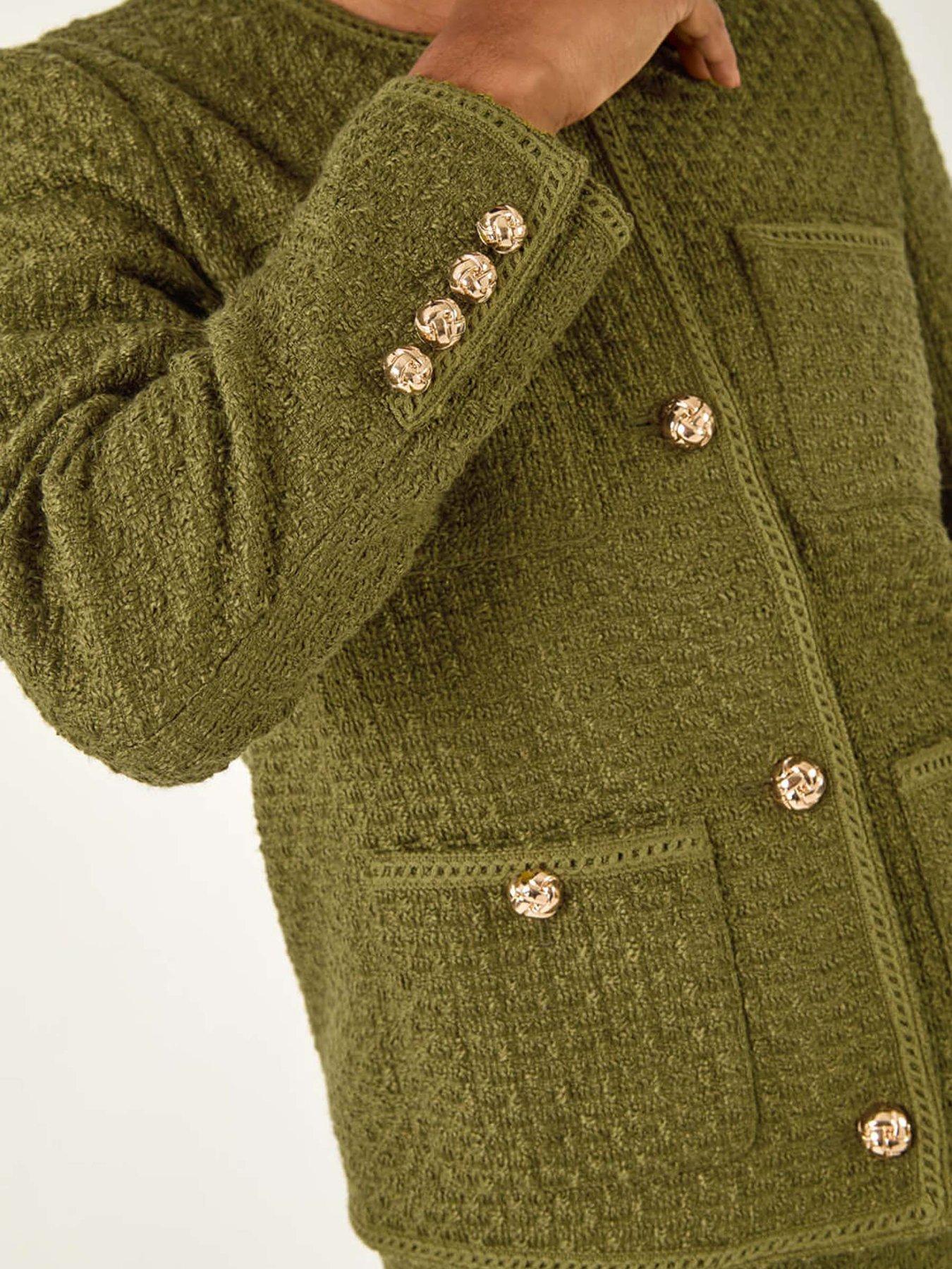 Image 5 of 5 of Roman Collarless Boucle Button Jacket - Olive