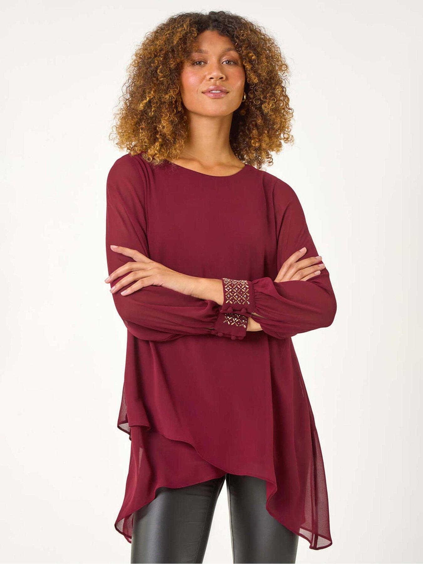 undefined Embellished Detail Layered Top - Wine