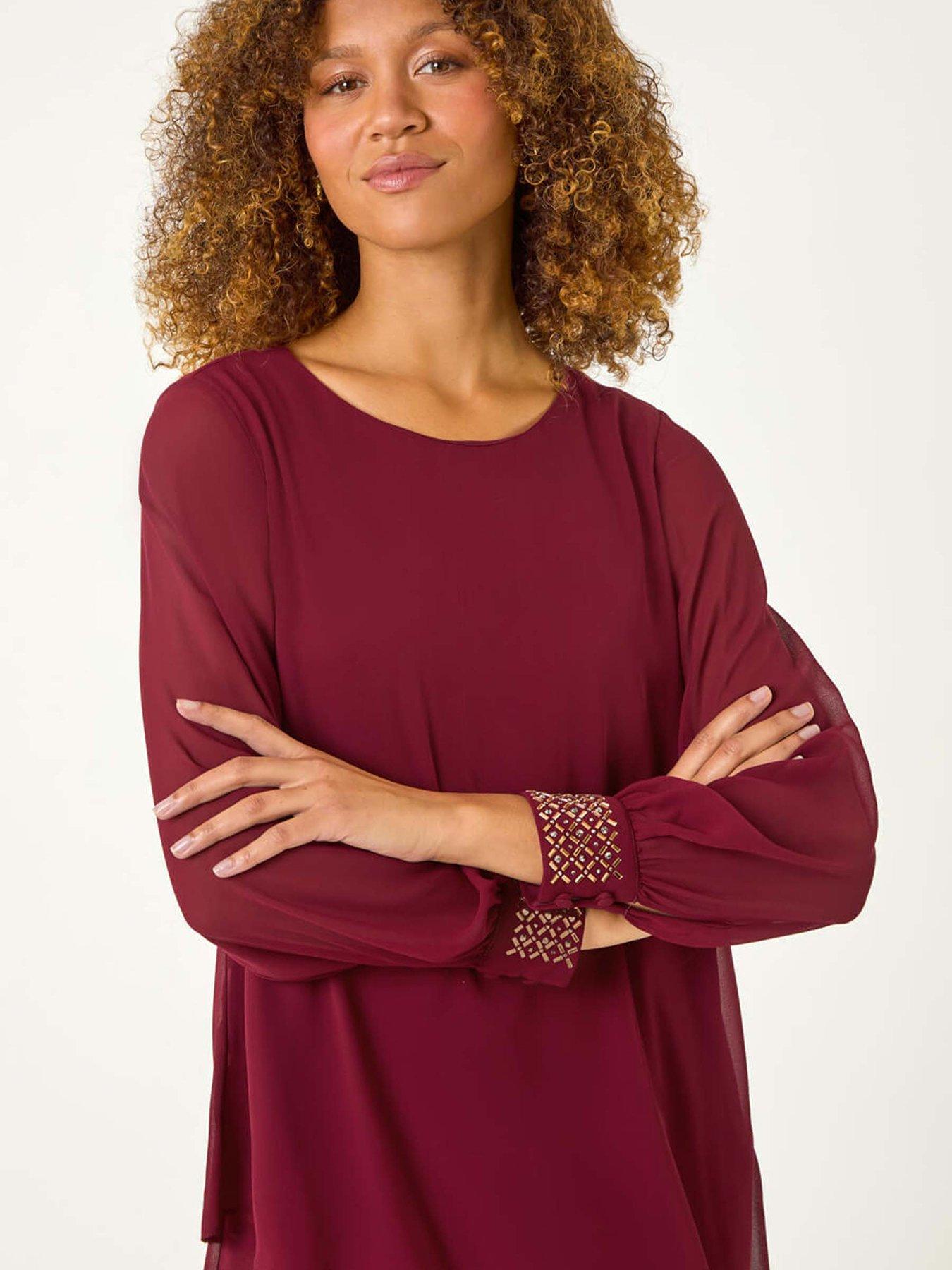 Image 4 of 5 of Roman Embellished Detail Layered Top - Wine