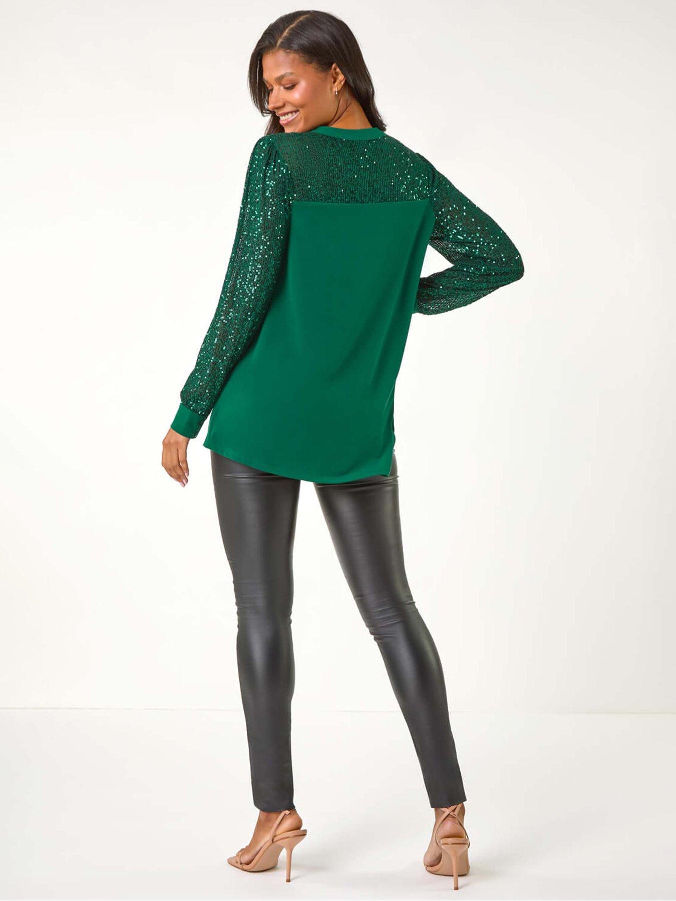  image of roman-embellished-sequin-stretch-blouse-jade-green