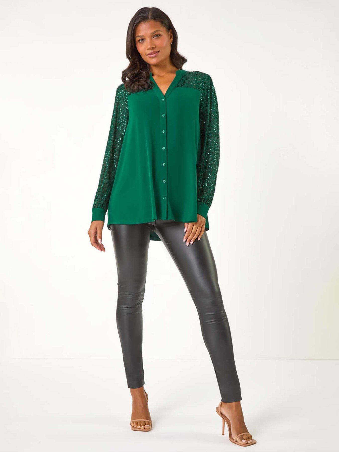 image of roman-embellished-sequin-stretch-blouse-jade-green