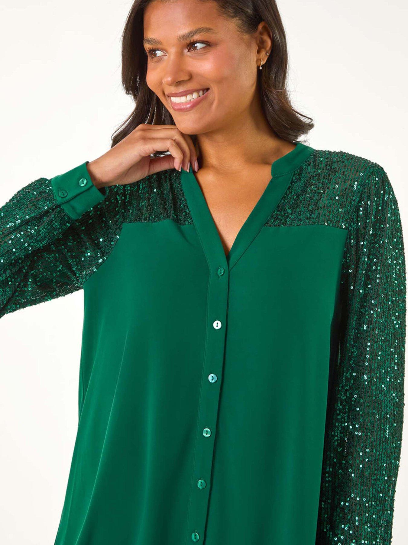  image of roman-embellished-sequin-stretch-blouse-jade-green