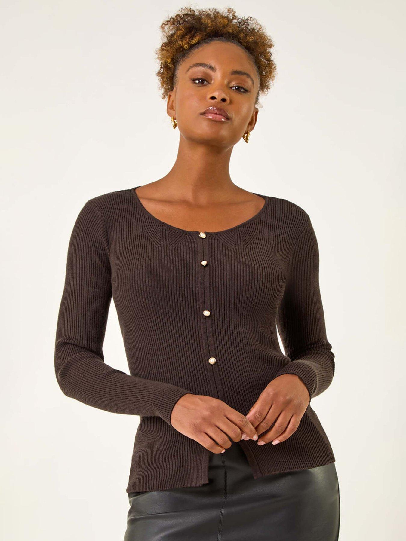 undefined Pearl Ribbed Knit Jumper - Chocolate