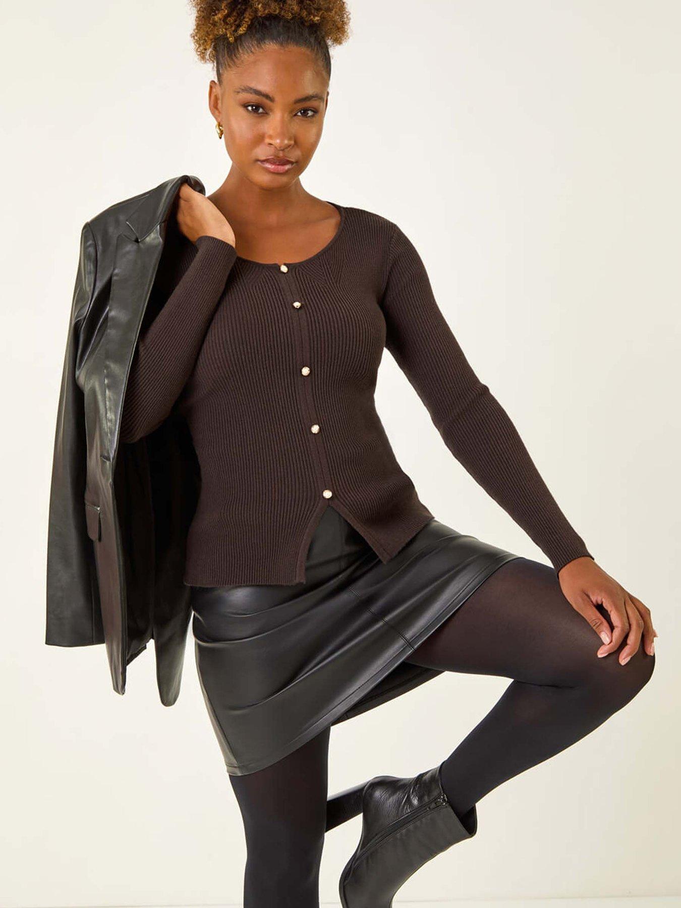 Image 4 of 5 of Roman Pearl Ribbed Knit Jumper - Chocolate